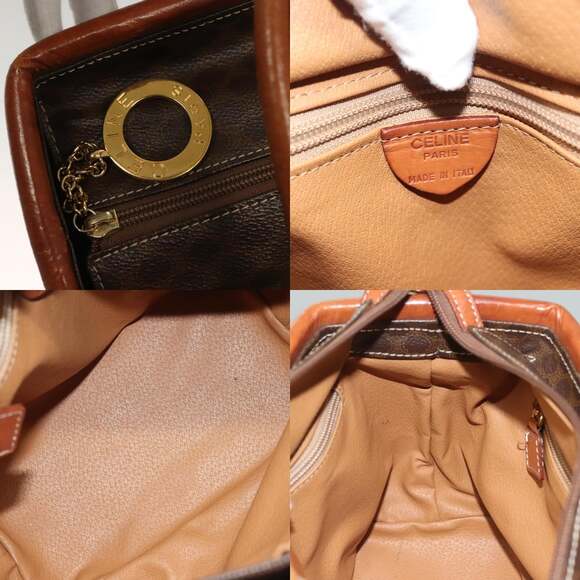 CELINE Macadam Canvas Hand Bag Pvc Leather Brown Gold - Picture 11 of 13